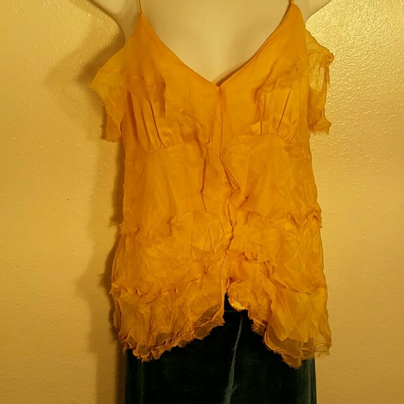 Nu Collective Tops - Nu Collective Yellow Pure Silk Distressed Top. S